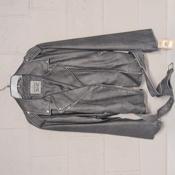 Levi’s Women’s Oversized Faux Leather Moto Jacket Size 3X, Gray, NWT, Bikercore - Picture 1 of 7